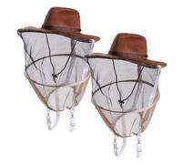 2 Sombreros de Apicultor con Velo,Sombrero Occidental con Cordón,Cabeza de Mosquito,Sombrero de Red de Insectos,Accesorios para Apicultores con 2 Par de Guantes de Apicultor