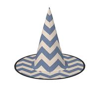 2 sombreros de bruja de Halloween a rayas azules y beige para mujer, gorra puntiaguda plegable de ala ancha para fiesta de Halloween
