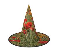 2 sombreros de bruja de Halloween con diseño de amapola para mujer, ala ancha, plegable, puntiaguda, para fiesta de Halloween