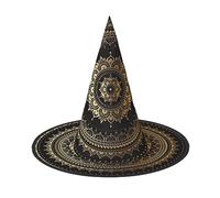 2 sombreros de bruja de Halloween con diseño de mandala para mujer, ala ancha, plegable, puntiaguda, para fiesta de Halloween