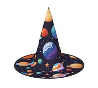 2 sombreros de bruja de Halloween con diseño de planeta para mujer, ala ancha, plegable, puntiaguda, para fiesta de Halloween