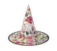 2 sombreros de bruja de Halloween con hojas de flores para mujer, ala ancha, plegable, puntiaguda, para fiesta de Halloween