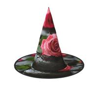 2 sombreros de bruja de Halloween con piedra y rosas para mujer, ala ancha, plegable, puntiaguda, para fiesta de Halloween
