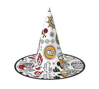 2 sombreros de bruja de Halloween con símbolos de salsa mexicana para mujer, gorra puntiaguda plegable de ala ancha para fiesta de Halloween