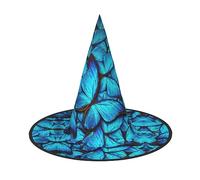 2 sombreros de bruja de Halloween de mariposa azul para mujer, ala ancha, plegable, puntiaguda, para fiesta de Halloween