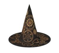 2 sombreros de Halloween - Reloj de engranajes con estampado de bronce siglo, disfraz de bruja para fiesta, gorro de cuerno puntiagudo, regalo festivo