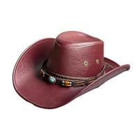 2 sombreros de vaquero occidentales for mujer y hombre, vestir vintage for caballero, gorra jazz vaquera Para festivales(Wine red)