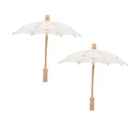 2 Sombrillas de Encaje de Algodón Beige para Boda y Foto | Mango de Madera, Pack de 2 Unidades, Acabado Elegante y Delicado, para Novia y Acompañantes