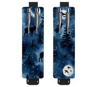 2 soportes ajustables para bolígrafos de piel sintética, para cuaderno, estuche para lápices de tapa dura, libros, planificadores, carpetas, tabletas, ciervos y águilas en el bosque nocturno