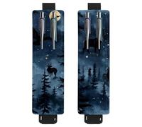 2 soportes ajustables para bolígrafos de piel sintética, para cuaderno, estuche para lápices de tapa dura, libros, planificadores, carpetas, tabletas, silueta de animales salvajes del bosque nocturno