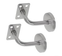 2 soportes de barandilla de metal sólido para barandillas de madera y acero, fijación decorativa a la pared, 50 x 60 mm, color plateado (soporte plano)