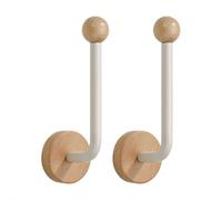 2 soportes de cortina sin taladro con madera, ganchos adhesivos de pared para cortinas, base de madera de haya premium, para azulejos, vidrio, metal