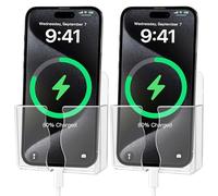 2 Soportes de Pared para Móvil con Adhesivo Ultra Fuerte - Ranura Integrada para Cargar y Organizar Cables - Soporte Teléfono Cama/Salón/Baño - Instalación Sin Perforar - Ideal para Dormitorio, Oficin