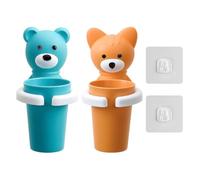 2 soportes para cepillos de dientes con diseño de dibujos animados, vaso para cepillos de dientes para niños, estante de almacenamiento con ventosa, soporte fijo para cepillos de dientes