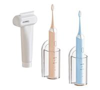 2 Soportes para Cepillos de Dientes de Pared, 1 Soporte para Pasta de Dientes, Transparente Soporte para Cepillo de Dientes Eléctrico, Organizador de Cepillos de Dientes Autoadhesivo para Baño Cocina