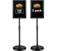 2 soportes para información, DIN A4, botón a presión, soporte para carteles, soporte con marco, giratorio y altura ajustable, 81 - 124 cm, con cambio de contenido sencillo (negro)