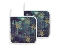 2 soportes para ollas para cocina, resistentes al calor, almohadillas calientes para encimeras, palmera de fantasía, selva, soportes para horno, antideslizantes, juego de agarraderas para horno