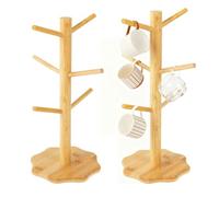 2 soportes para pretzel, altura de 33 cm, soporte para tazas de bambú con 6 ganchos y base engrosada, soporte para pretzels de madera en forma de árbol, para pretzeles, donuts, salchichas, cocinas