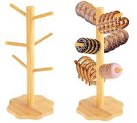 2 soportes para pretzels de madera, 34 cm, soporte para tazas con 6 ganchos, juego completo de soporte para tazas con tornillos + llave hexagonal + almohadillas para los pies, estante para tazas