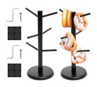 2 soportes para pretzels de madera, sin rebabas, con 6 brazos, soporte para tazas de café, salchichas, para restaurante, cafetería, bar, cocina (negro)