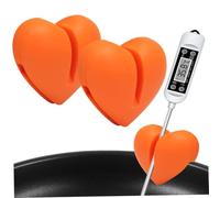 2 soportes para termómetro de silicona con forma de corazón, color naranja, resistente al calor, 1, 5 x 1, 4 x pulgada, con espacio de 0, pulgadas para fijación de termómetro