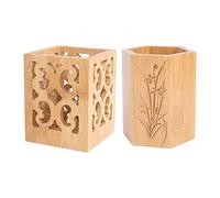 2 soportes para utensilios de bambú, organizador de cocina para palillos, cucharas, tenedores, cuchillos y cucharones, organizador de almacenamiento multiusos para cocina, oficina, baño y mesa de