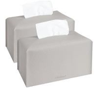 2 soportes rectangulares para caja de pañuelos, con cinturón inferior, cubierta de pañuelos de piel sintética, organizador decorativo para mesa, baño, coche, oficina, 9.5 x 5 x 5 pulgadas, color gris