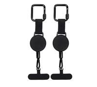 2 soportes retráctiles antirrobo for teléfono inteligente, cordón de seguridad con mosquetón y arnés anticaídas.