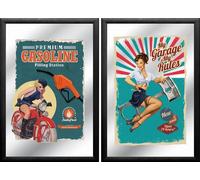 2 Spiegelbilder Garaje Retro Imagen Gasolina Pin-Up 20x30 CM Cuadros de Pared