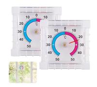 2 Stuks Analoge Raamthermometer voor Transparante, Zelfklevende Raamdeurthermometers voor Buiten, Bereik -50 °C tot 50 °C, Weerbestendige Digitale Raamthermometer voor Buiten en Ramen (7,5 x 7,5 cm)