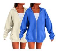 2 sudaderas con capucha de gran tamaño para mujer, con cremallera, para otoño e invierno, lindas sudaderas con capucha 2025, ropa de otoño casual, tops de moda, R, L
