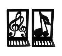 2 sujetalibros de metal con huecos para estantes y notas musicales, resistentes, topes decorativos para estantes, sujetalibros amantes de la música
