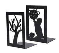 2 sujetalibros de metal para escritorio, estantería de almacenamiento, divisor de documentos, suministros para manualidades (Cat Tree Book Story + Cat Planet Book Story)