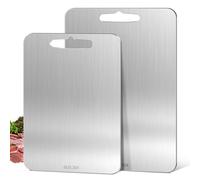 2 tablas de cortar de acero inoxidable, de doble cara, de grado alimenticio, para carne, pan, verduras y frutas, resistente al calor y duradera (20 x 29 cm, 23 x 34 cm)