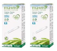2 tampones de algodón de 14 Masmi con certificado orgánico hipoalergénico, biodegradable, aplicador de cartón, libre de perfume, viscosa, rayón, cloro y dioxinas (paquete doble)