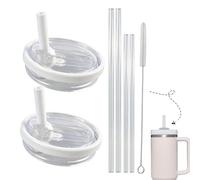 2 Tapas de Repuesto para Vaso de 40oz con Abertura para Pajita, Compatibles con Stanley Quencher H2.0 0.89L, Set con 4 Pajitas Transparentes (30,5cm) y 1 Cepillo Limpiador (27cm)