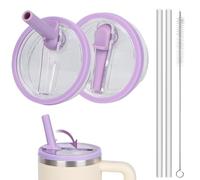 2 tapas de repuesto para vaso Stanley de 1,2 l, reutilizable, a prueba de fugas, con 2 pajitas y 1 cepillo para pajita (morado)