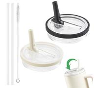 2 tapas de repuesto para vasos de 40 oz para accesorios Stanley, reutilizables, a prueba de fugas, tapa a prueba de vuelco, con tapa de repuesto, accesorios Stanley Cup (negro y beige)