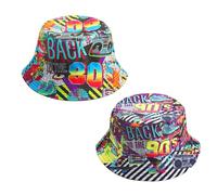 2 Tapas Sombrero de Pescador,Retro Estilo 80 90 Hip Hop Bucket Hat Unisex Reversible Moderno de Pesca Sombrero Plegable de Playa Rave Fiesta Accesorios para Sun Cap