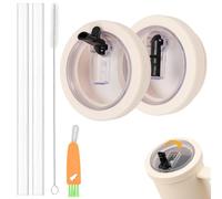 2 tapas Stanley Cup a prueba de fugas con paja para vasos de 40 oz, tapa de repuesto reutilizable para Stanley Cup con 2 pajitas, 2 pajitas y 1 cepillo multifuncional (beige)