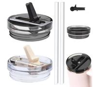 2 tapas Stanley Cup a prueba de fugas, tapas de repuesto para taza Stanley de 40 oz, hermética con 2 pajitas, accesorios reutilizables (blanco y negro)