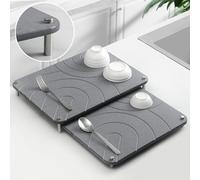 2 tapetes de secado de platos de piedra para encimera de cocina, tapetes de secado de platos de diatomeas, excelente absorbente con pies de acero inoxidable antideslizantes, resistentes al calor, 15.7
