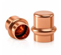 2 tapones de cobre de 15 mm | Acoplamiento de presión para tubo de cobre, tapa de prensa para agua potable y sistemas de calefacción, tapa de perfil en V