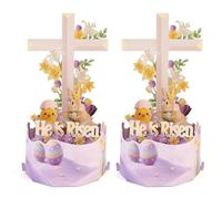 2 tarjetas creativas 3D emergentes de caja de Pascua con cruz, tarjeta de felicitación religiosa de Pascua con texto en inglés "He Is Risen", con texto en inglés "He Is Risen", con texto en inglés "He