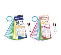 2 Tarjetas didácticas de Tablas de multiplicar para niños, Tablas de multiplicación división adición y resta con 4 rotuladores de borrado en seco, Tarjetas didácticas de números para 1.º a 3.º Grados