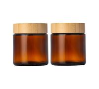 2 tarros de crema de vidrio ámbar de 100 ml con tapa de madera y forro interior, contenedor de cosméticos rellenable, tarro de loción para maquillaje, máscara facial, bálsamo labial