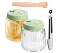2 Tarros de Fermentación de Vidrio 1L con Doble Válvula, Fermentador Multiusos, con Pinzas y Machacador de Fermentación, Tarros de Conserva , Frascos Herméticos, para Kimchi, Chucrut, Mermeladas