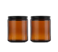 2 tarros de vidrio ámbar de 240 g y 226.8 g, tarros de crema, tarros redondos de lados rectos, contenedores de almacenamiento de viaje con aleación de aluminio negro para lociones, crema, mantequilla