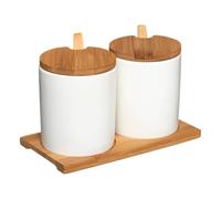 2 TARROS para Especias EN CERÁMICA + BAMBÚ |L. 18 x D. 9,5 x H. 11,5 cm