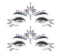 2 tatuajes de cara de cristal con piedras preciosas violetas, perfectos para festivales, carnaval, Halloween, bodas, fiestas en la piscina y más, con estas pegatinas de piedra serás la estrella de la